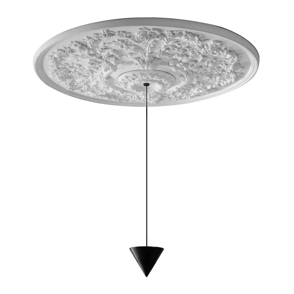 Lampada a Sospensione Design Gesso Bianco e Alluminio Nero 1 Cono - Tesera