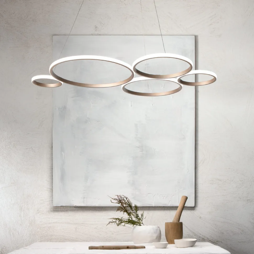 Lampada a Sospensione Design per Soggiorno in Metallo Argento o Oro - Olimpo