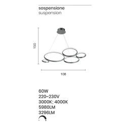 Lampada a Sospensione Design per Soggiorno in Metallo Argento o Oro - Olimpo