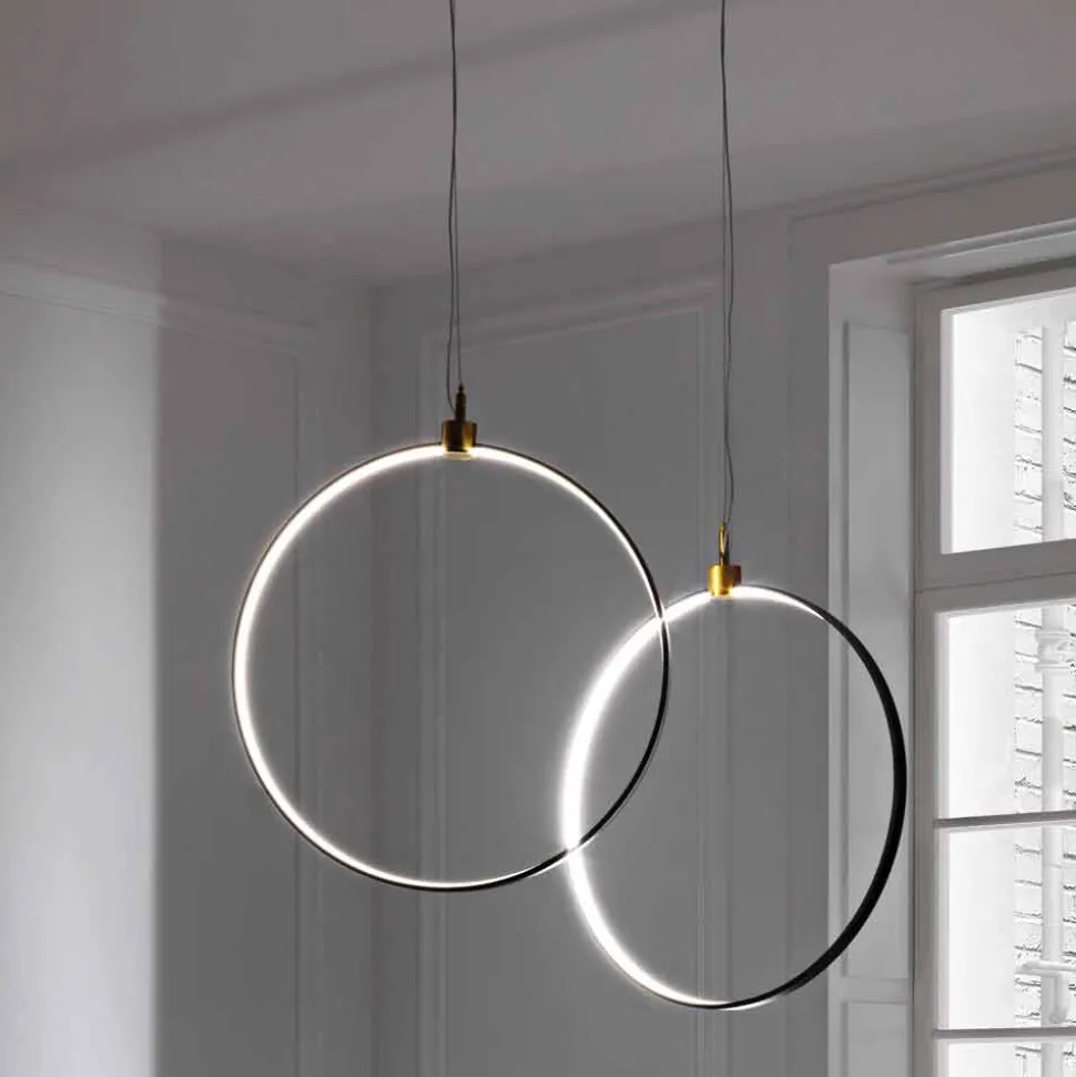 Lampada a Sospensione in Alluminio Nero e Ottone Naturale Made in Italy - Norma