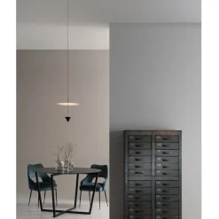 Lampada a Sospensione in Alluminio con Piatto Bianco e Cono Nero - Padel