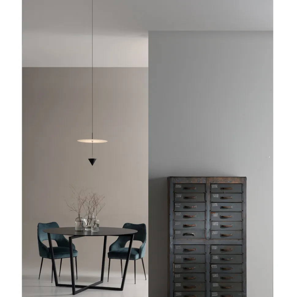 Lampada a Sospensione in Alluminio con Piatto Bianco e Cono Nero - Padel