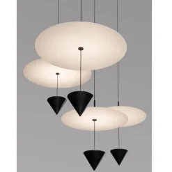 Lampada a Sospensione in Alluminio con Piatto Bianco e Cono Nero - Padel