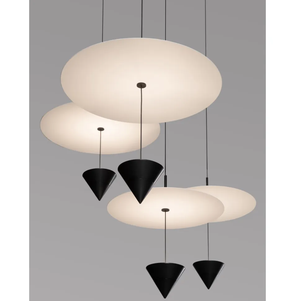 Lampada a Sospensione in Alluminio con Piatto Bianco e Cono Nero - Padel
