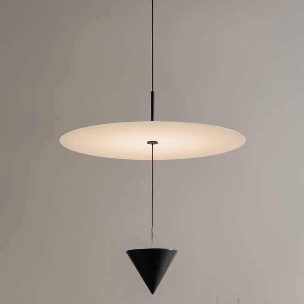 Lampada a Sospensione in Alluminio con Piatto Bianco e Cono Nero - Padel