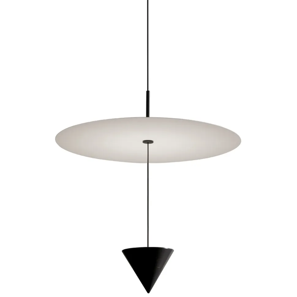 Lampada a Sospensione in Alluminio con Piatto Bianco e Cono Nero - Padel