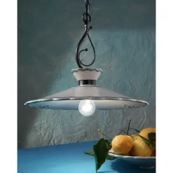Lampada a Sospensione in Ceramica Effetto Ricamo Dipinta a Mano - Ravenna