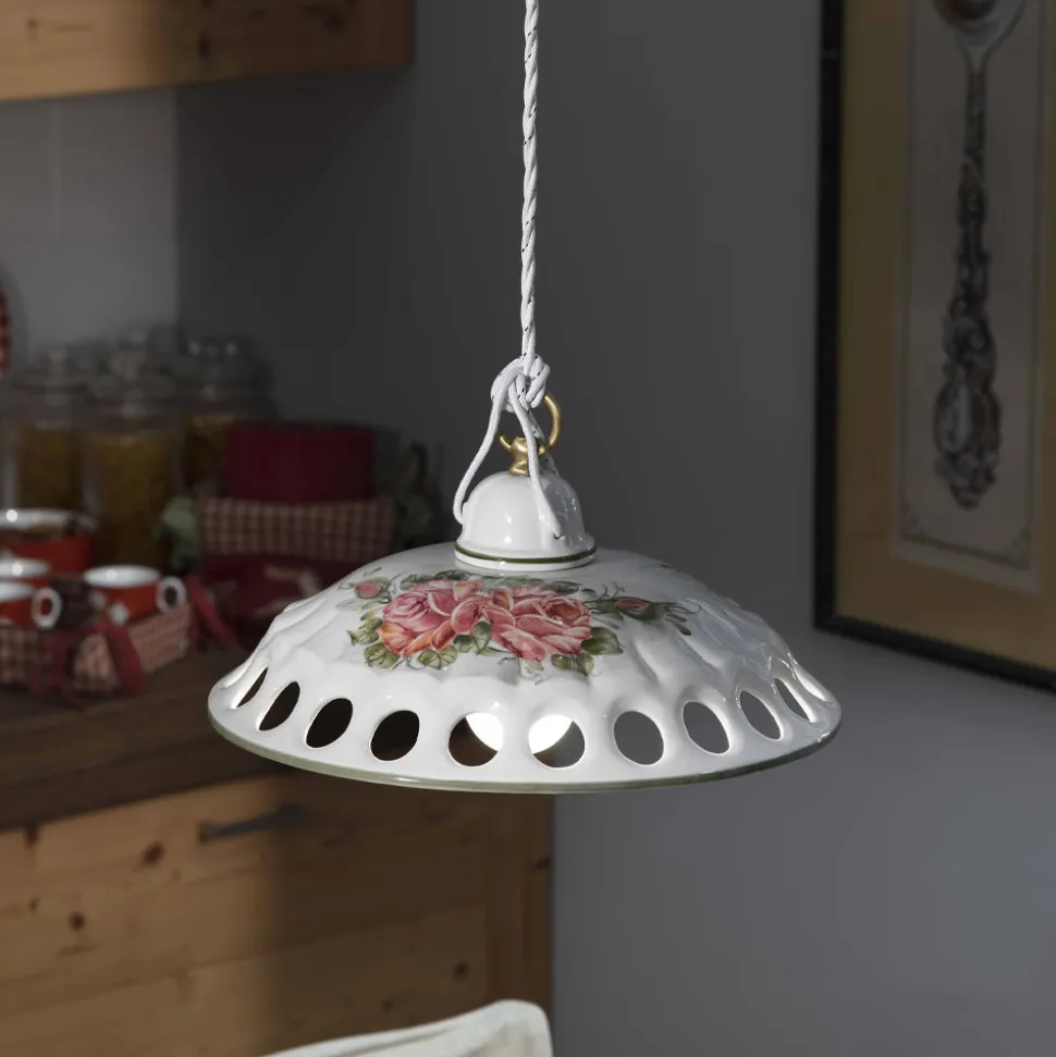 Lampada a Sospensione in Ceramica Fatta a Mano in Italia con Passanastri - Napoli
