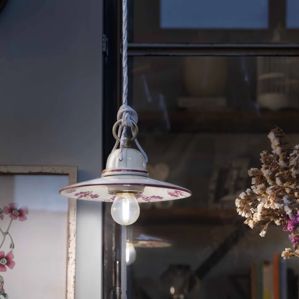 Lampada a Sospensione in Ceramica Dipinta a Mano e Ferro Design - Asti