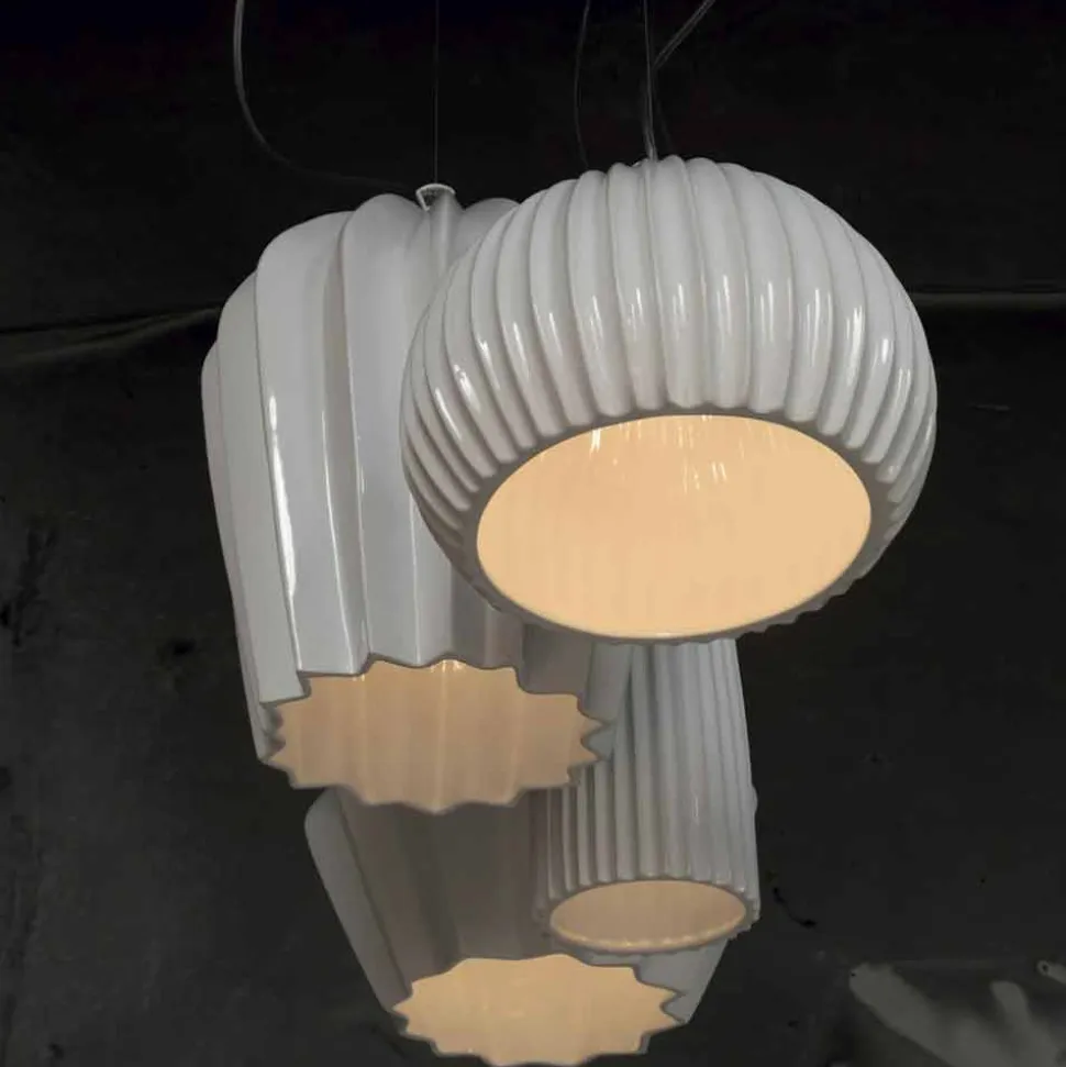 Lampada a Sospensione in Ceramica Bianca Lucida Design in 4 Forme - Oasi