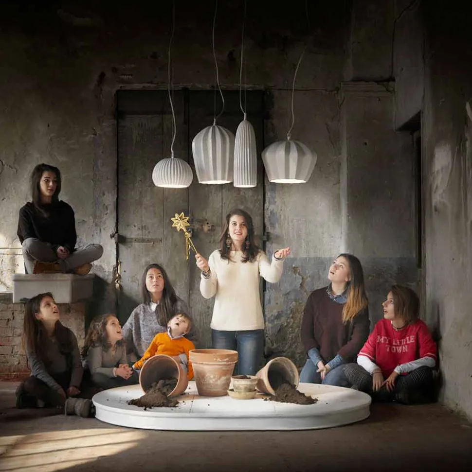 Lampada a Sospensione in Ceramica Bianca Lucida Design in 4 Forme - Oasi