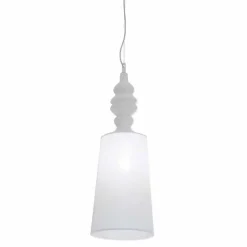 Lampada a Sospensione in Ceramica Bianca Paralume in Lino Lungo Design - Cadabra
