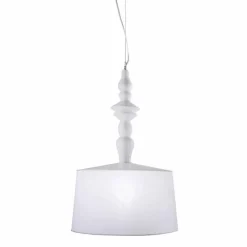 Lampada a Sospensione in Ceramica Bianca Paralume in Lino Corto Design - Cadabra