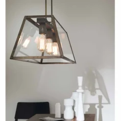 Lampada a sospensione industriale a 3 luci London Il Fanale, made in Italy