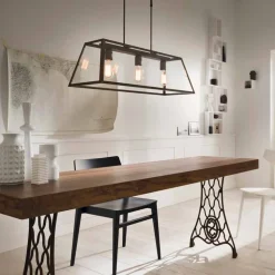 Lampada a sospensione industriale a 3 luci London Il Fanale, made in Italy