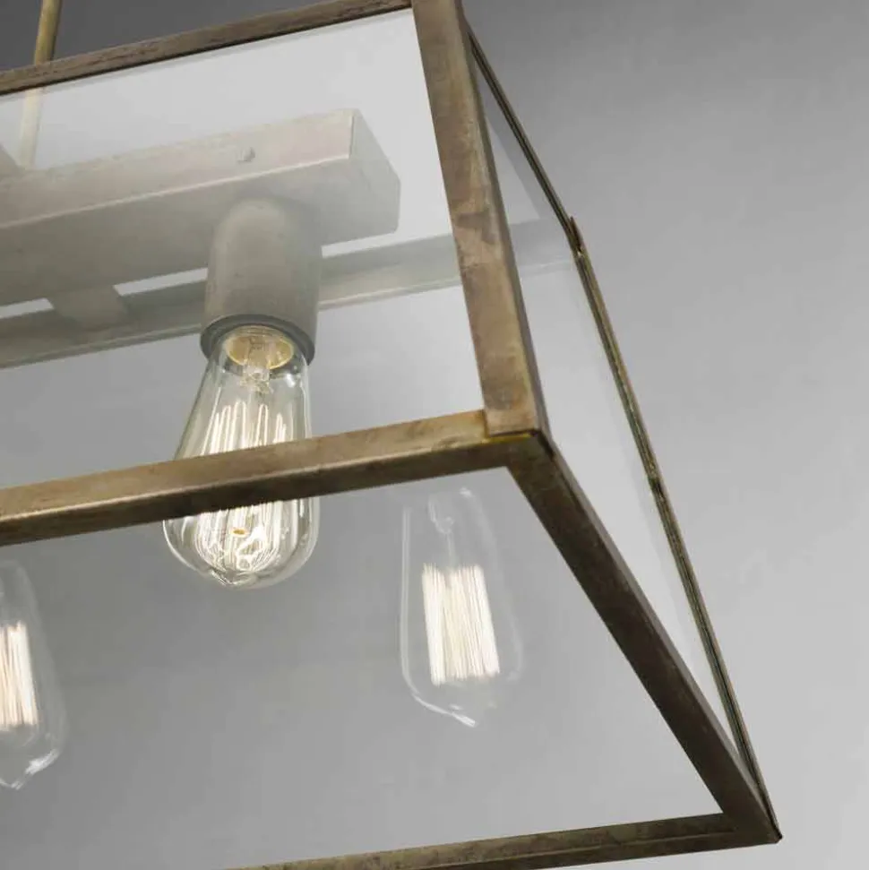 Lampada a sospensione industriale a 3 luci London Il Fanale, made in Italy