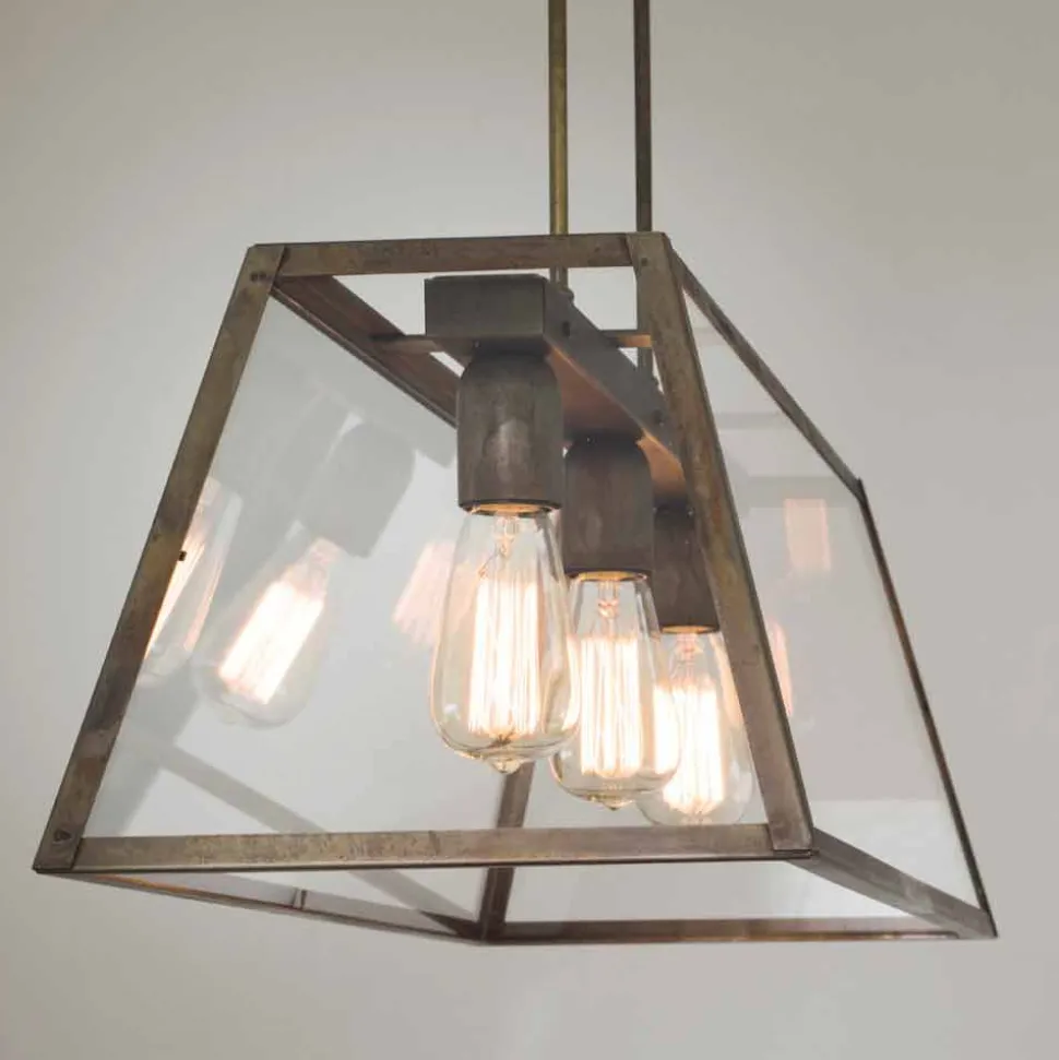 Lampada a sospensione industriale a 3 luci London Il Fanale, made in Italy