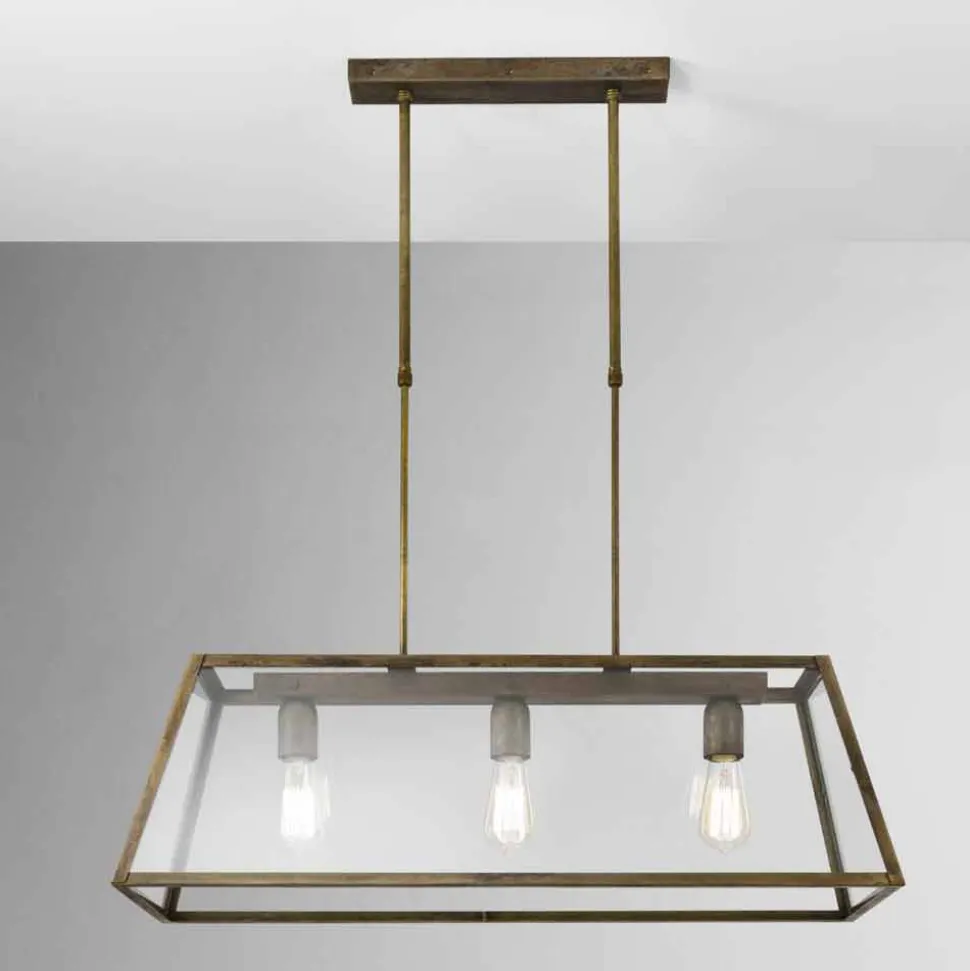 Lampada a sospensione industriale a 3 luci London Il Fanale, made in Italy