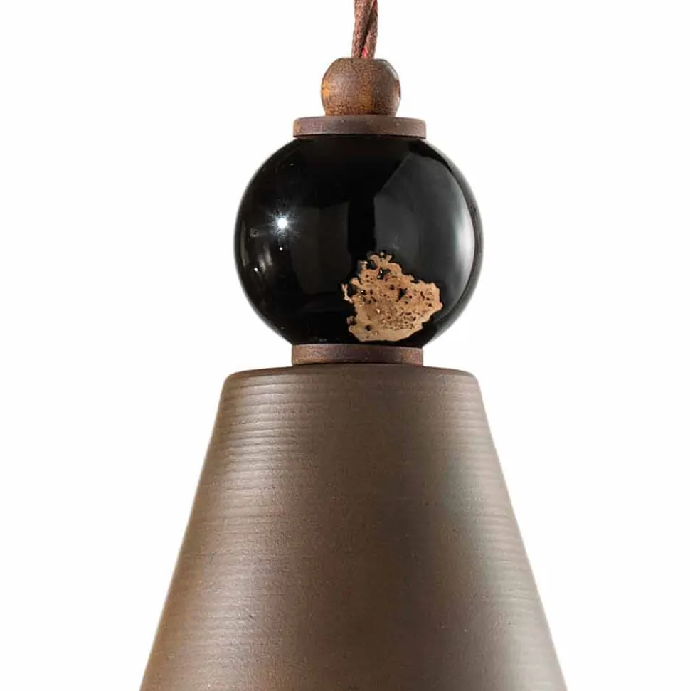 Lampada a sospensione in ferro corten e ceramica Lois Ferroluce