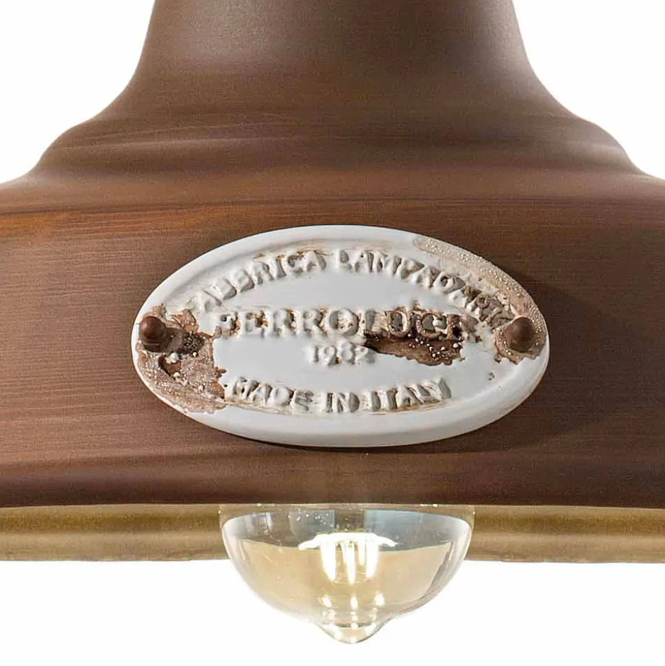 Lampada a sospensione in ferro anticato e ceramica Teresa Ferroluce