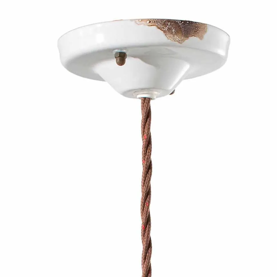 Lampada a sospensione in ferro anticato e ceramica Teresa Ferroluce