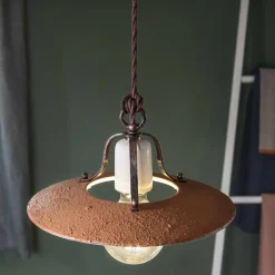 Lampada a Sospensione in Ferro e Ceramica Grezza Fatta a Mano - Bologna