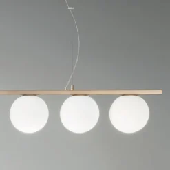 Lampada a Sospensione in Metallo Verniciato Oro e Vetro Soffiato - Birga