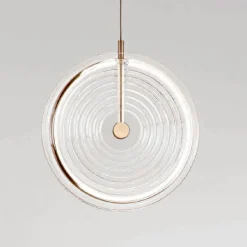 Lampada a Sospensione in Metallo e Vetro Decorato a Righe Concentriche - Bagolaro