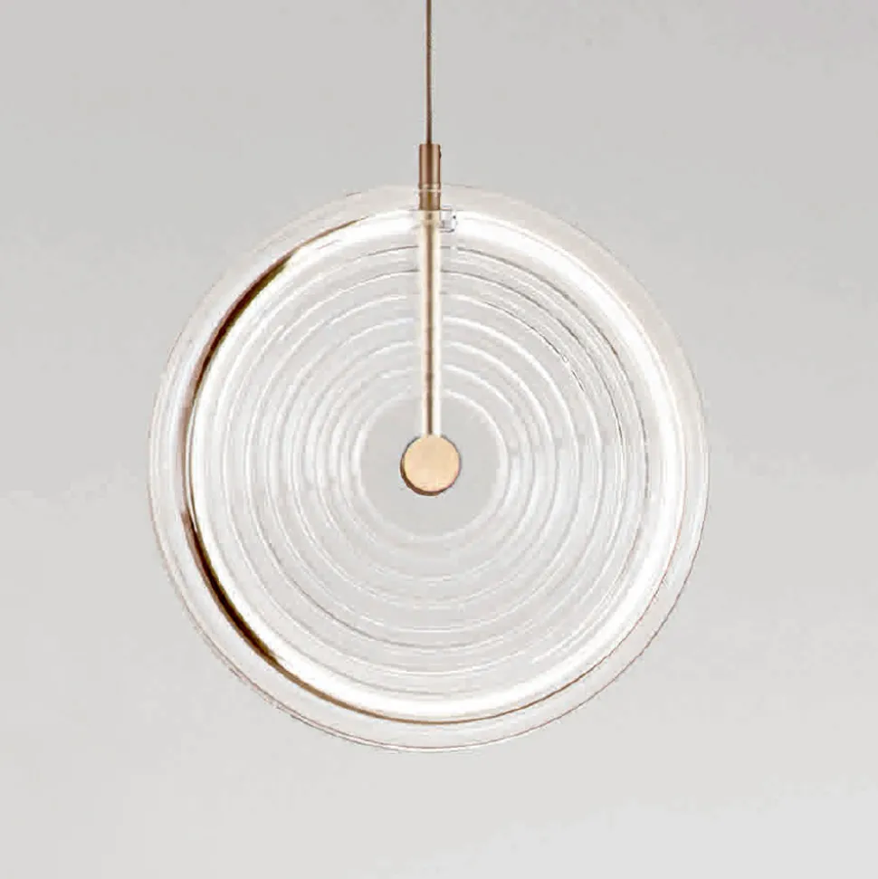 Lampada a Sospensione in Metallo e Vetro Decorato a Righe Concentriche - Bagolaro