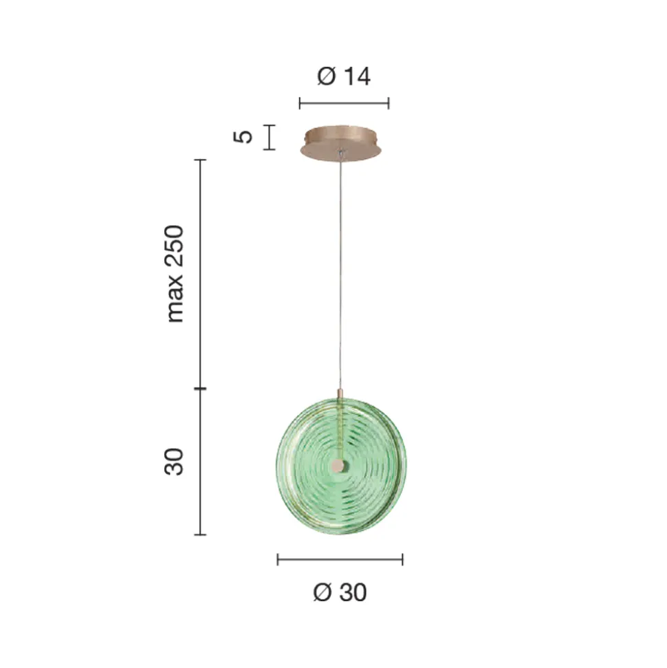Lampada a Sospensione in Metallo e Vetro Decorato a Righe Concentriche - Bagolaro