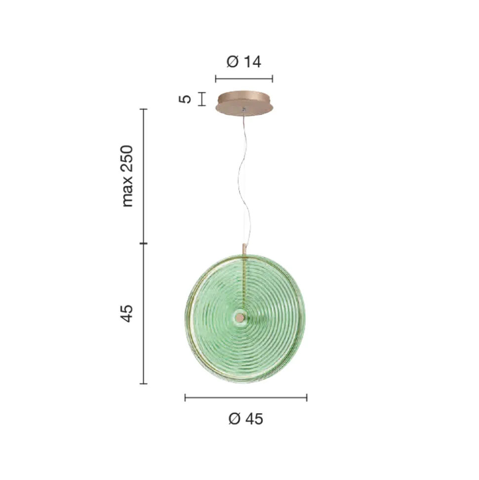 Lampada a Sospensione in Metallo e Vetro Decorato a Righe Concentriche - Bagolaro