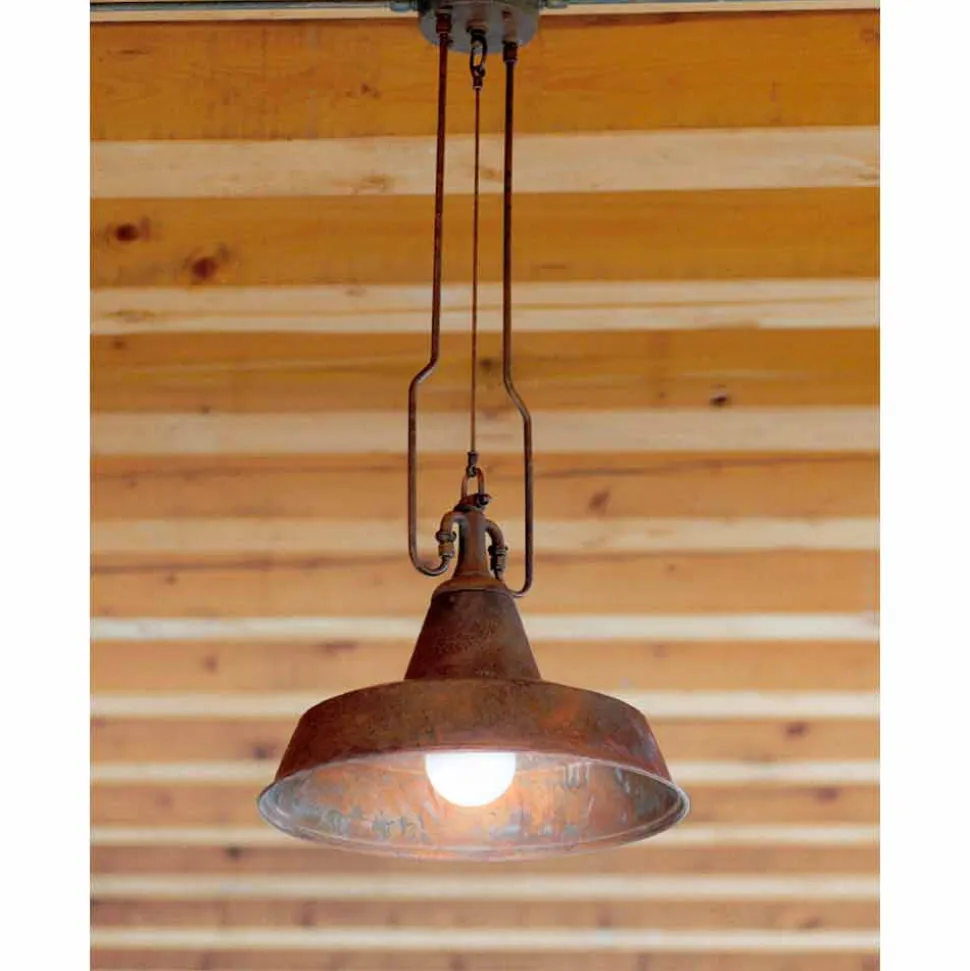 Lampada a sospensione in rame ed ottone anticati Fonderia di Aldo Bernardi