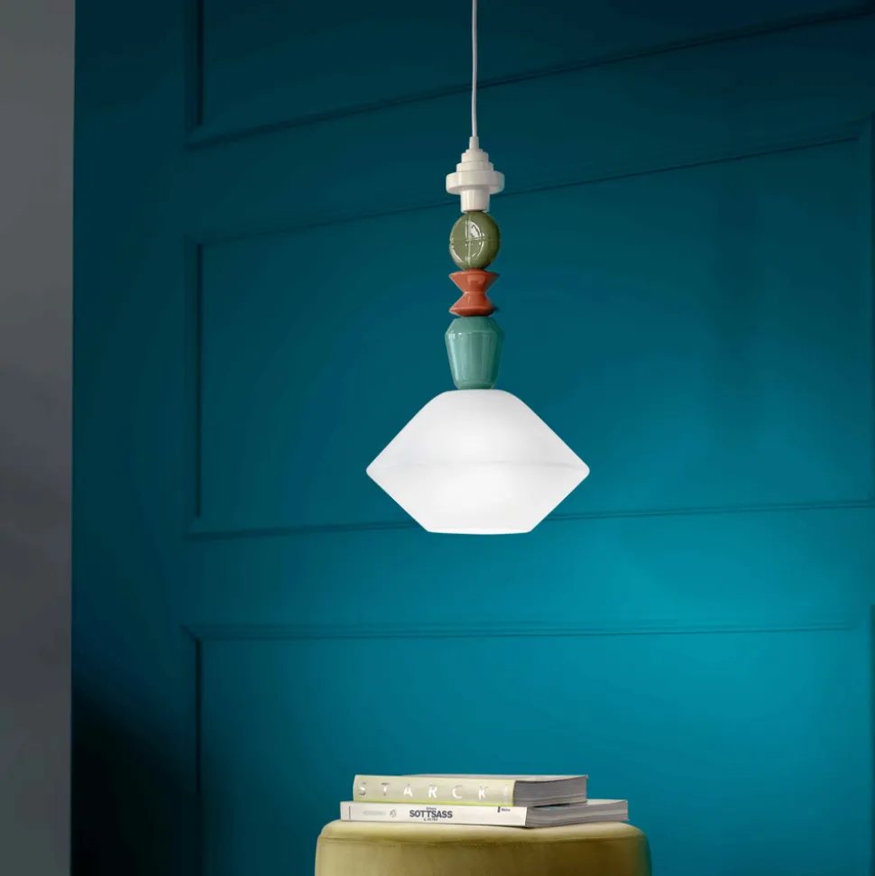 Lampada a Sospensione in Vetro e Ceramica Colorata Made in Italy - Lariat