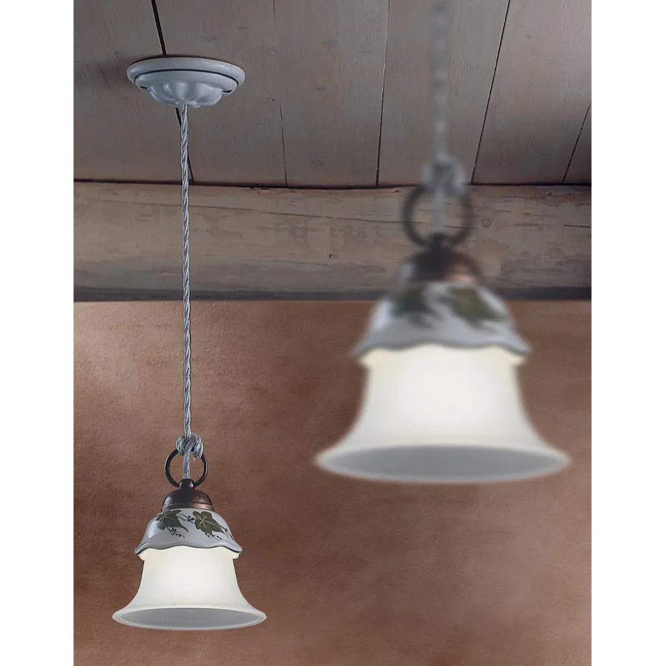 Lampada a Sospensione in Vetro, Ferro e Ceramica Dipinta a Mano - Ferrara