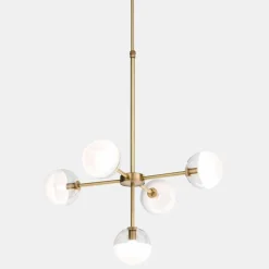 Lampada a Sospensione 5 Luci in Ottone Naturale e Vetro - Molecola by Il Fanale