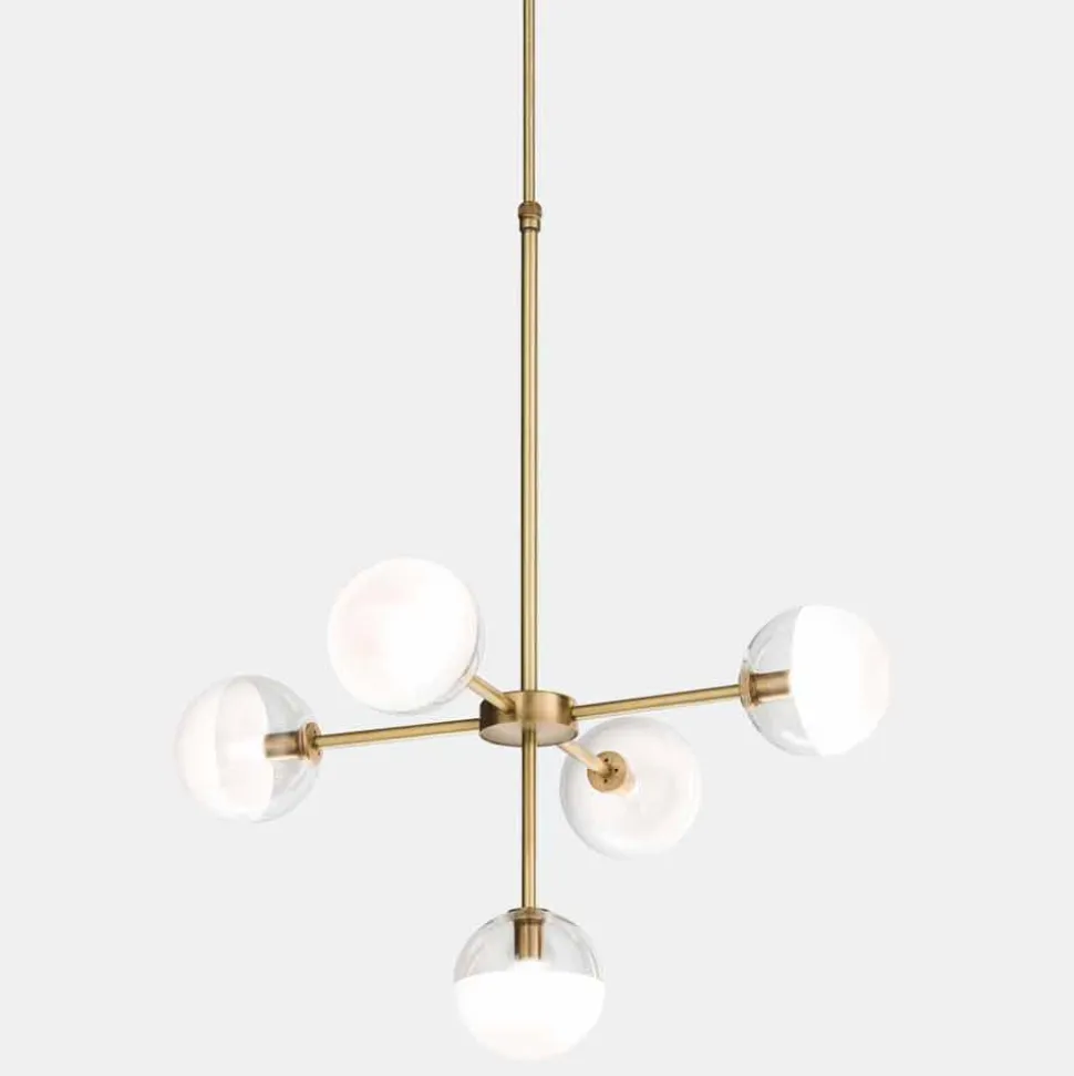 Lampada a Sospensione 5 Luci in Ottone Naturale e Vetro - Molecola by Il Fanale