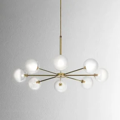 Lampada a Sospensione 8 Luci in Ottone Naturale e Vetro - Molecola by Il Fanale