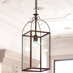 Lampada a sospensione quadrata a 1 luce in ottone e vetro Aida Aldo Bernardi