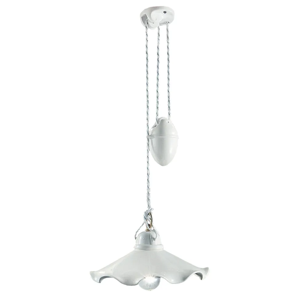 Lampada a Sospensione Saliscendi in Ceramica Lucida Ondulata - Belluno