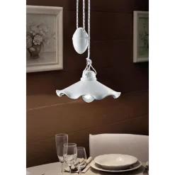 Lampada a Sospensione Saliscendi in Ceramica Lucida Ondulata - Belluno