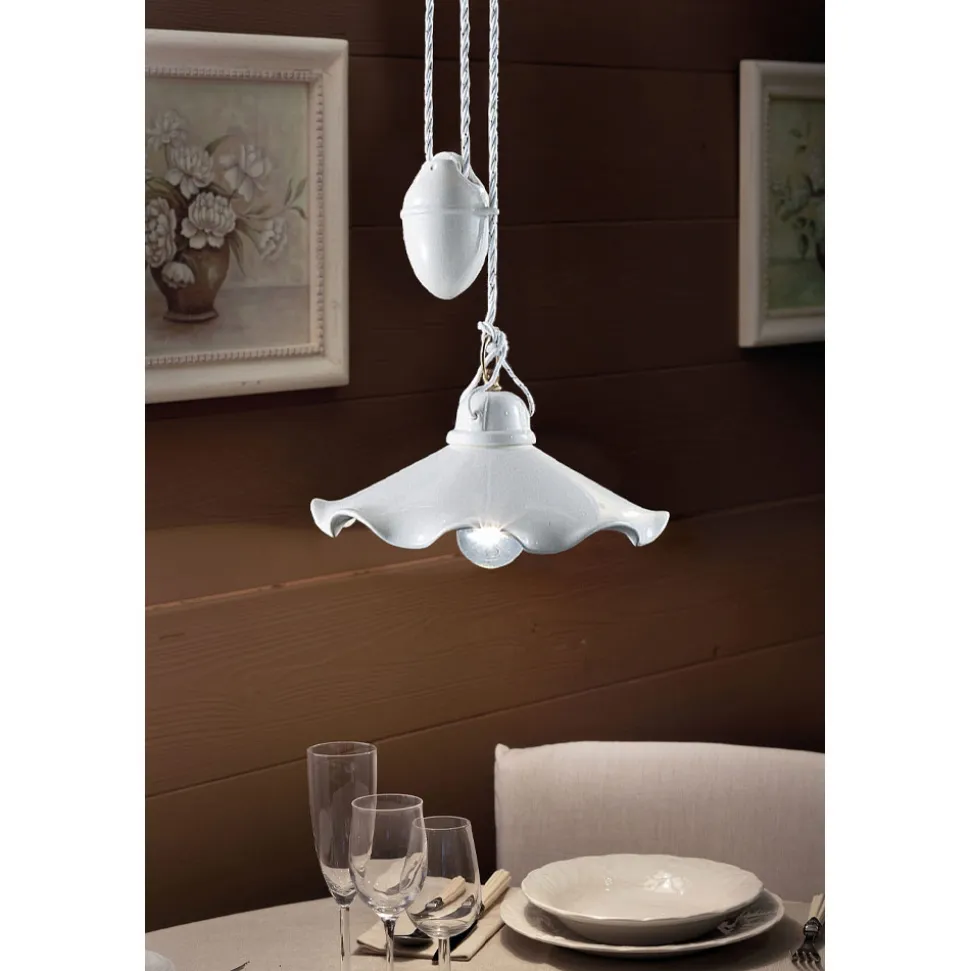 Lampada a Sospensione Saliscendi in Ceramica Lucida Ondulata - Belluno