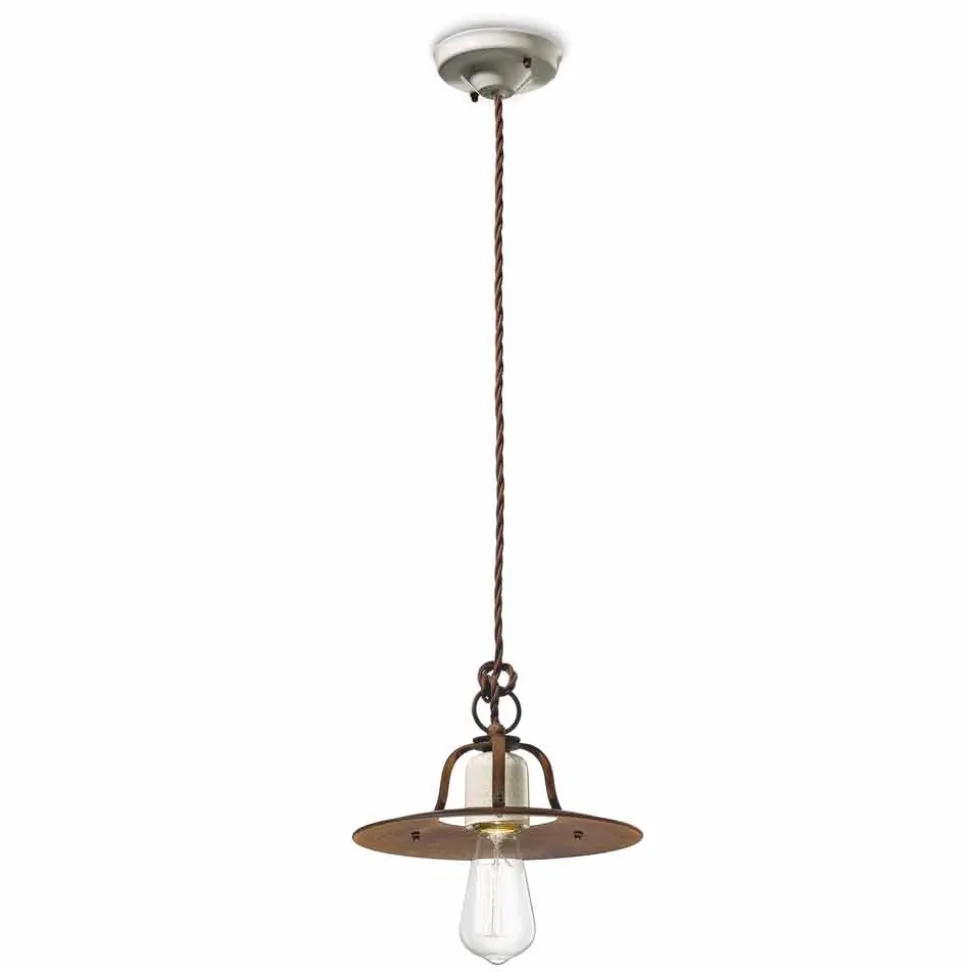 Lampada a sospensione vintage in ceramica e metallo Janice Ferroluce