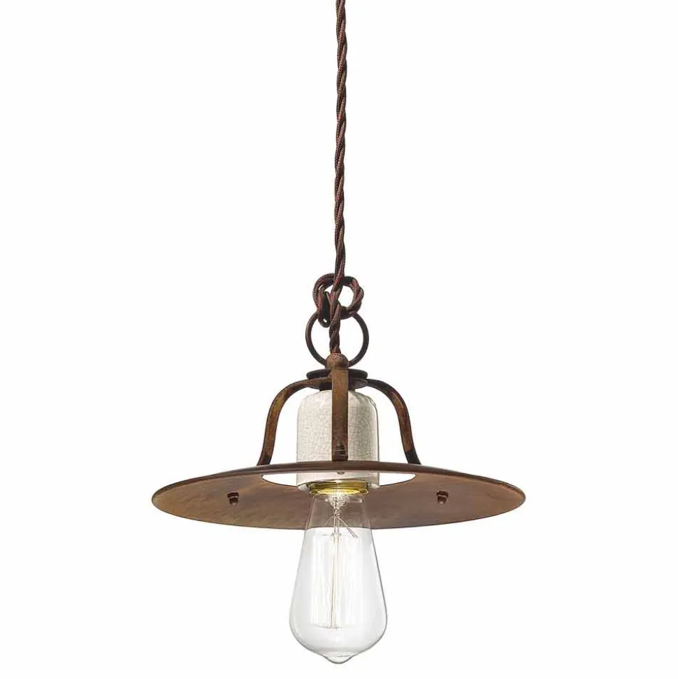 Lampada a sospensione vintage in ceramica e metallo Janice Ferroluce