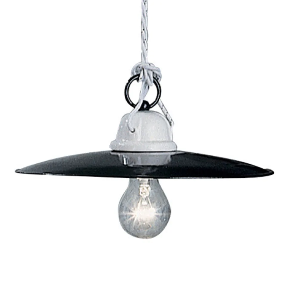 Lampada a Sospensione Vintage in Ceramica Bianca e Metallo Nero - Potenza