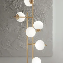 Lampada a Terra con LED in Metallo Verniciato Color Oro e Vetro Soffiato - Ailanto