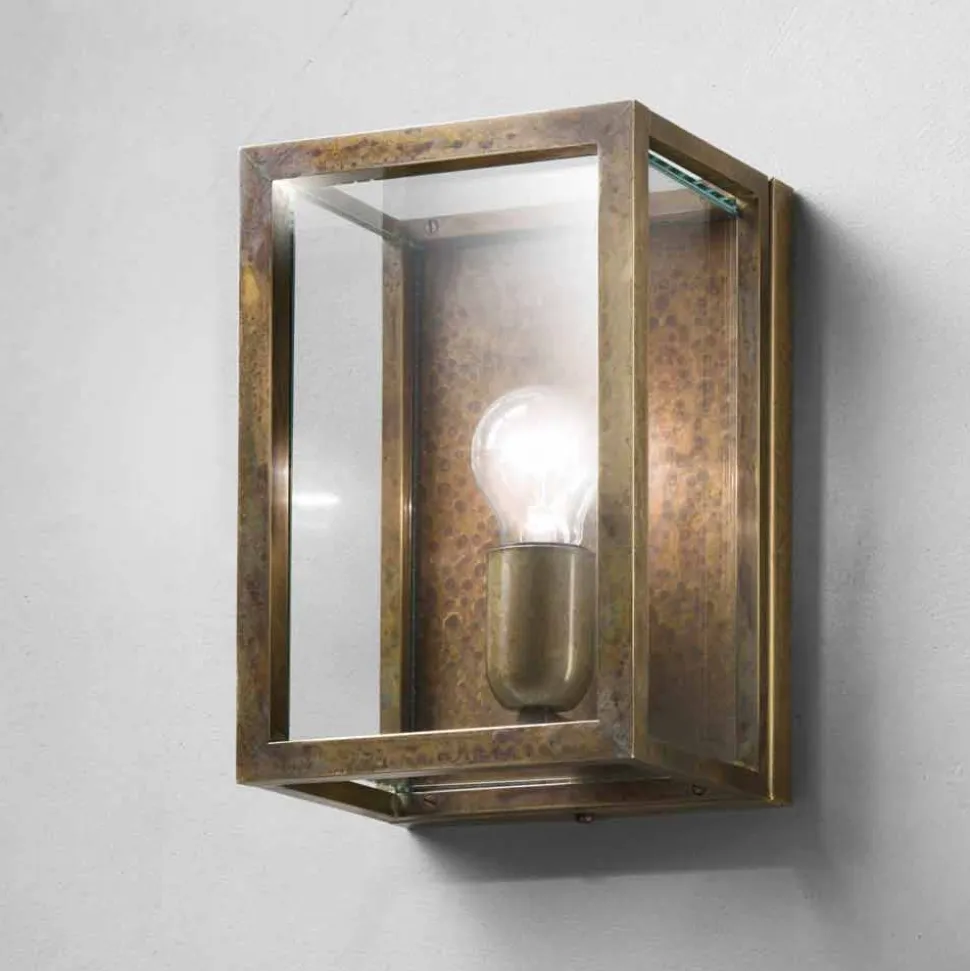 Lampada da parete grande in ottone e vetro Quadro Il Fanale, made in Italy
