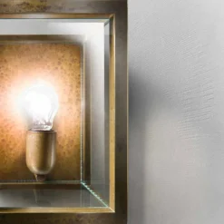 Lampada da parete grande in ottone e vetro Quadro Il Fanale, made in Italy