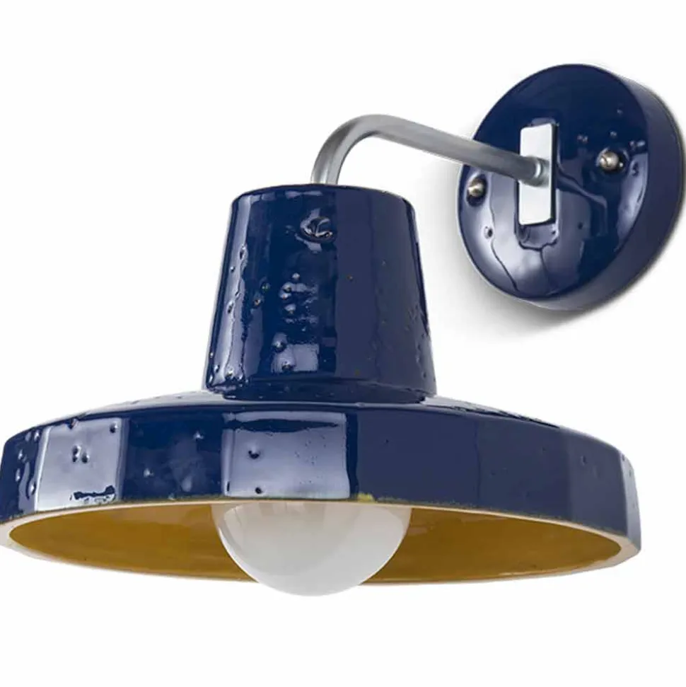 Lampada da parete moderna, in maiolica toscana e ottone, Rossi Toscot