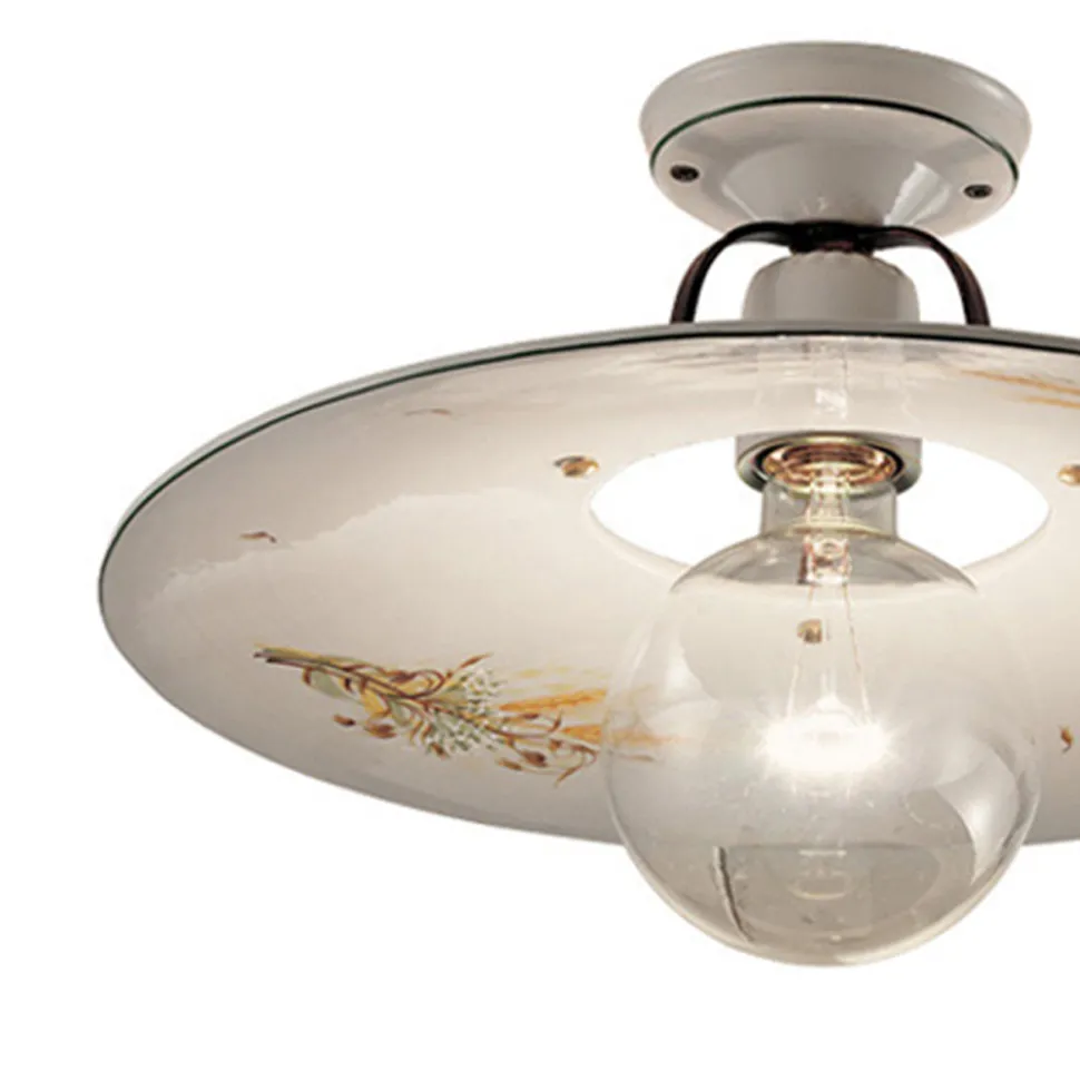Lampada da Soffitto in Ferro e Ceramica Grezza Decorata a Mano - Bologna