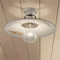 Lampada da Soffitto in Ferro e Ceramica Grezza Decorata a Mano - Bologna